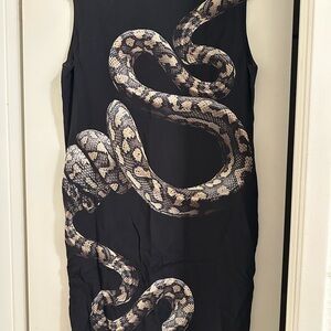 Lanvin Black and Tan Reptile Print Dress